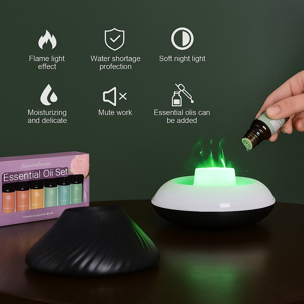 Volcanic Aroma Diffuser – 3-in-1 Flame Lamp, Humidifier & Essential Oil Mist Maker