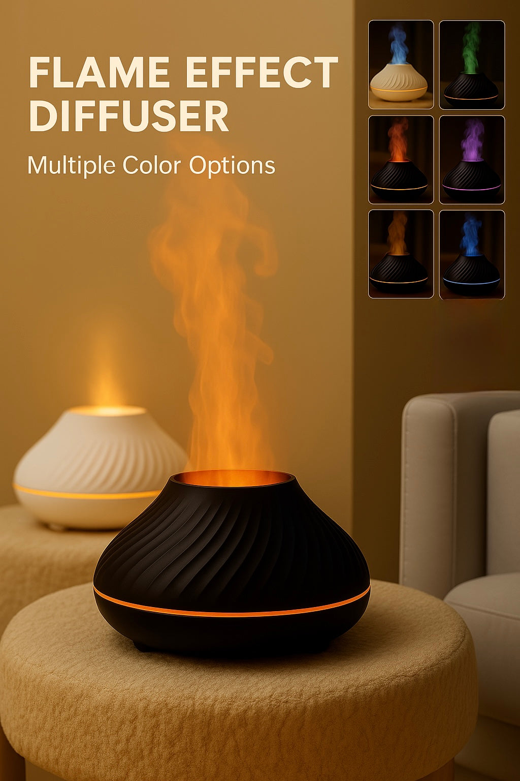 Volcanic Aroma Diffuser – 3-in-1 Flame Lamp, Humidifier & Essential Oil Mist Maker